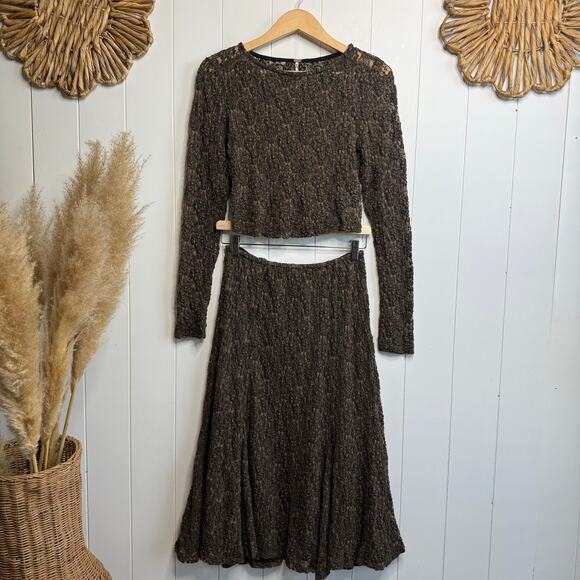 Free People skirt set co-ord top and midi skirt lace matching set boho Large - Picture 2 of 9